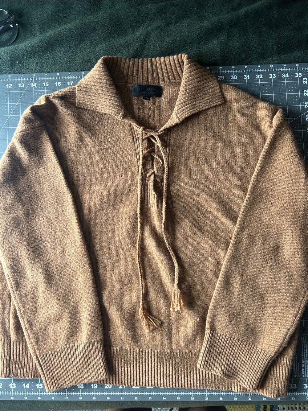 Nili Lotan Camel Lace-Up Collar Womens Sweater